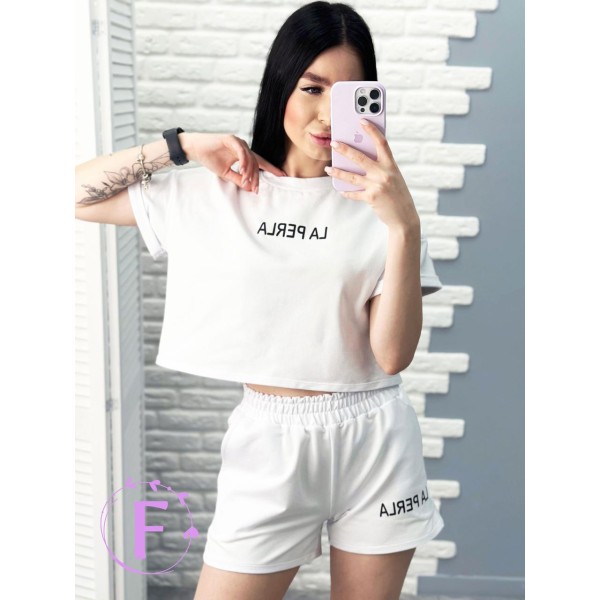 Спортивний костюм жіночий трикотажний з шортами білий F-Girl