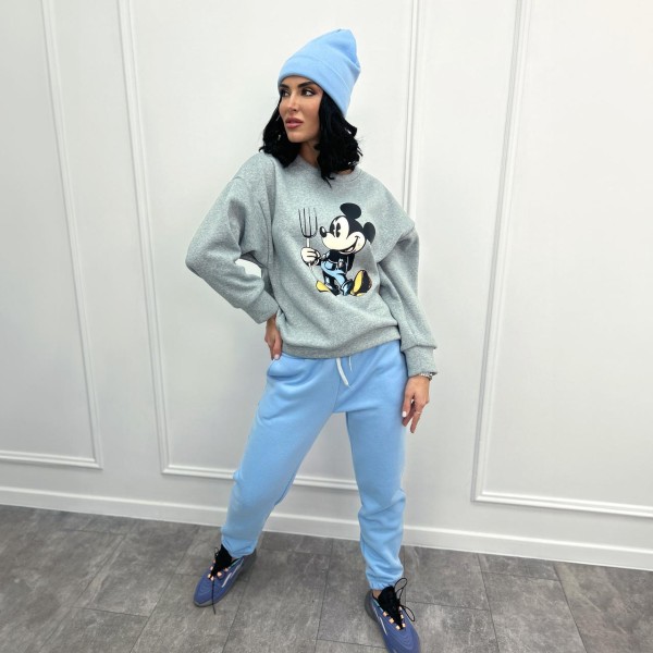Костюм женский трикотажный спортивный с шапкой голубой F-Girl