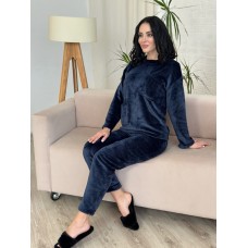 Домашний костюм женский махровый с карманами синий