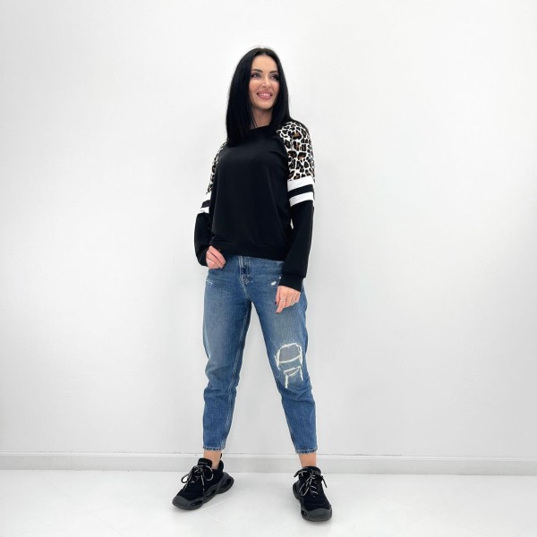 Світшот жіночий трикотажний з леопардовими вставками чорний F-Girl