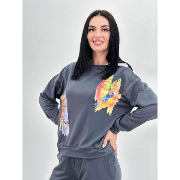 Костюм жіночий трикотажний повсякденний з капюшоном графіт F-Girl