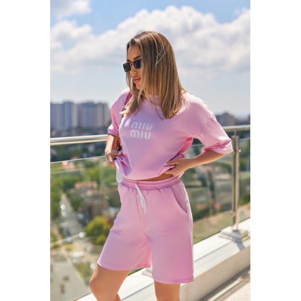 Костюм спортивний жіночий трикотажний вільний рожевий F-Girl