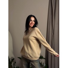 Свитшот женский трехниточный на флисе оверсайз бежевый