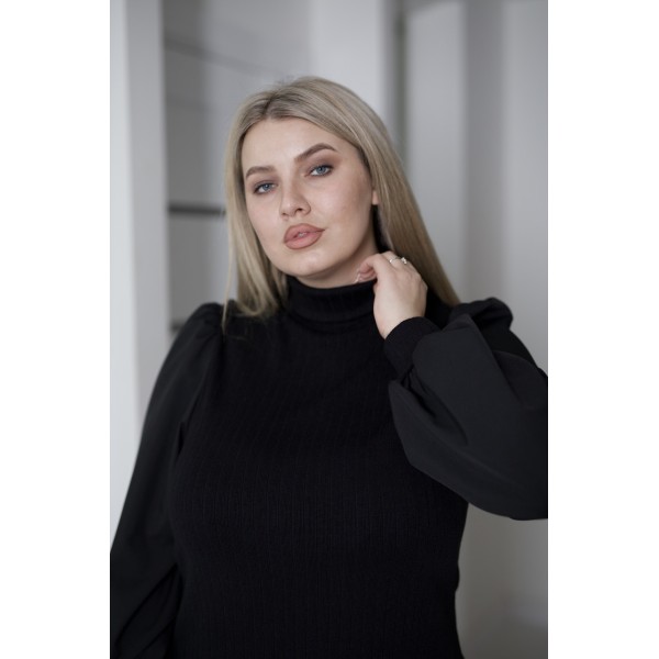 Кофта женская гольф ангоровая в рубчик черная F-Girl