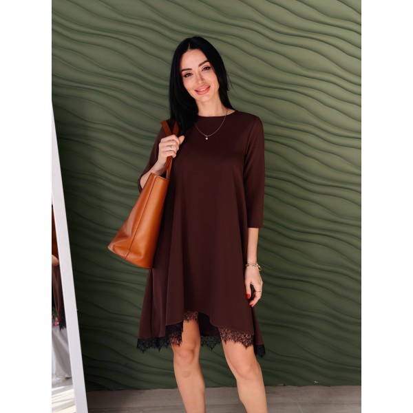 Платье женское кружевное крепдайвинг шоколадное F-Girl