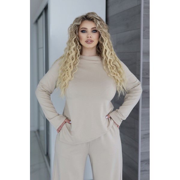 Костюм женский трикотажный с асимметричным лонгсливом бежевый F-Girl