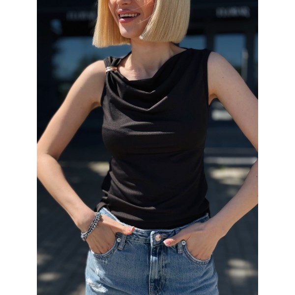 Топ жіночий асиметричний бавовна чорний F-Girl