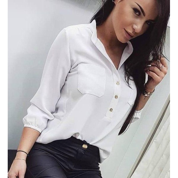 Блузка жіноча софтова класична з кишенями біла F-Girl