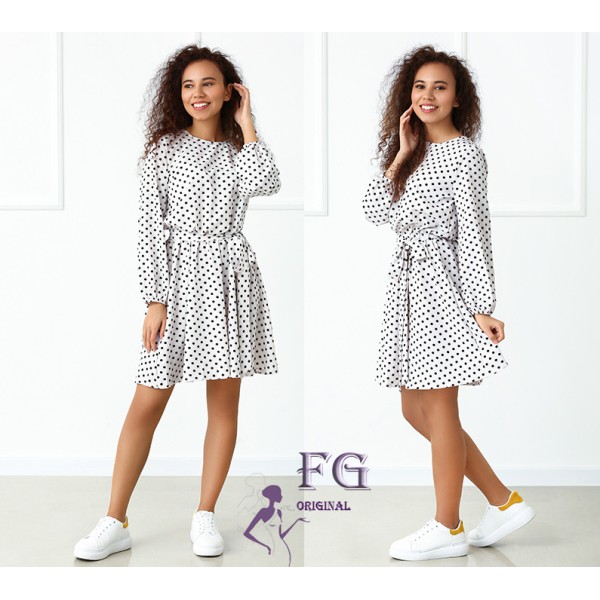 Плаття жіноче в горошок софт біле F-Girl