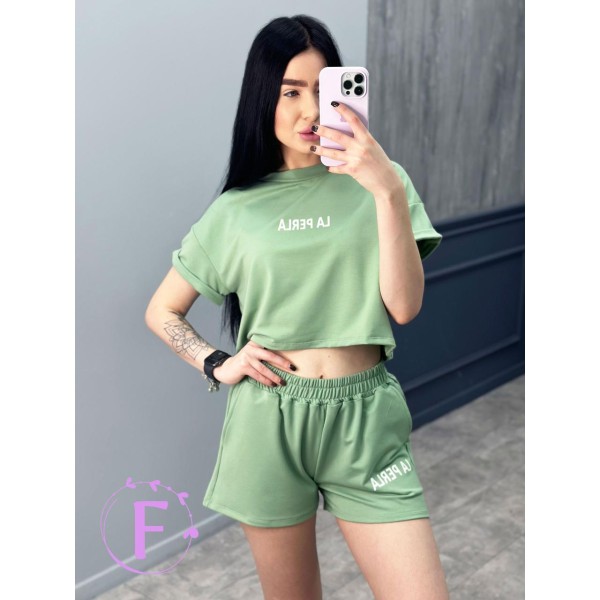 Спортивний костюм жіночий трикотажний з шортами фісташковий F-Girl