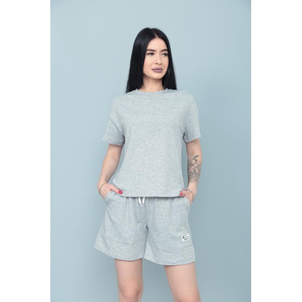 Спортивный костюм женский трикотажный свободный серый F-Girl
