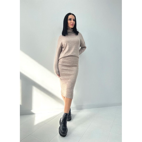 Костюм женский ангоровый теплый комплект юбка миди мокко F-Girl