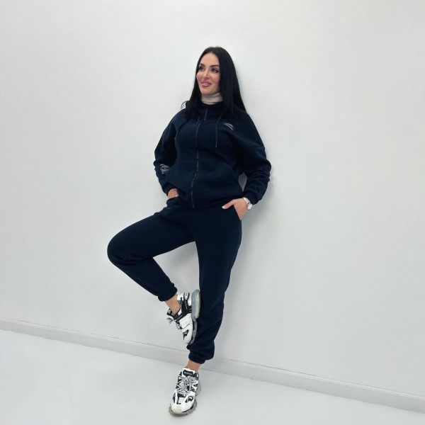 Зимний костюм женский трикотажный теплый синий F-Girl