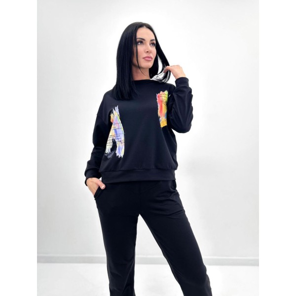 Костюм женский трикотажный прогулочный с худи черный F-Girl
