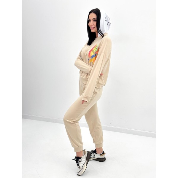 Костюм жіночий трикотажний повсякденний з принтом бежевий F-Girl
