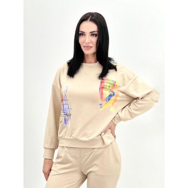 Костюм жіночий трикотажний повсякденний з принтом бежевий F-Girl