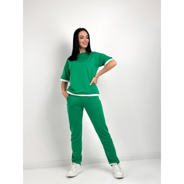 Женский трикотажный летний спортивный костюм зеленый F-Girl