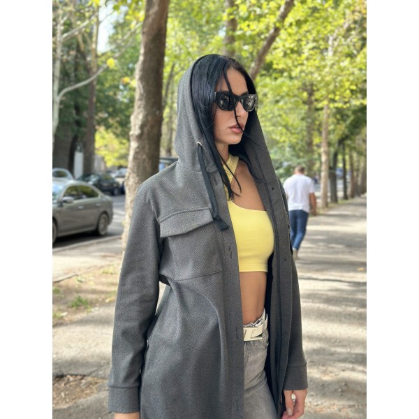 Кардиган жіночий кашеміровий з капюшоном міді чорний F-Girl