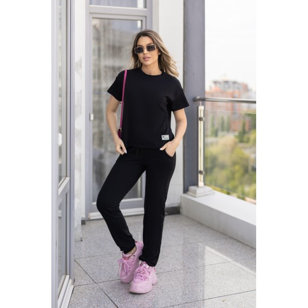 Костюм женский трикотажный спортивный с футболкой черный F-Girl
