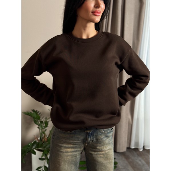 Свитшот женский трикотажный оверсайз на флисе шоколадный F-Girl