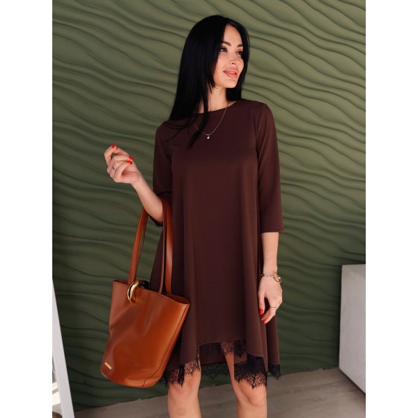 Платье женское кружевное крепдайвинг шоколадное F-Girl