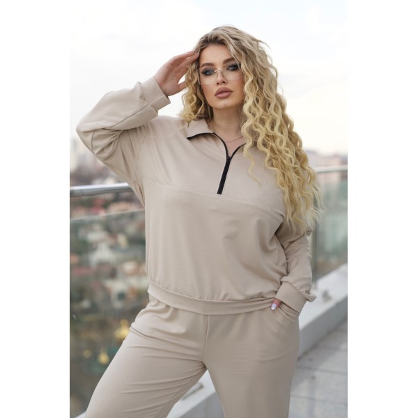 Костюм жіночий трикотажний на блискавці з джоггерами бежевий F-Girl