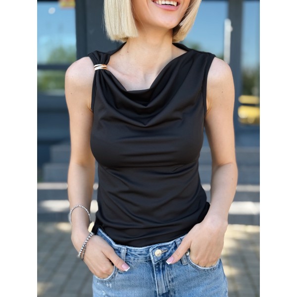 Топ жіночий асиметричний бавовна чорний F-Girl