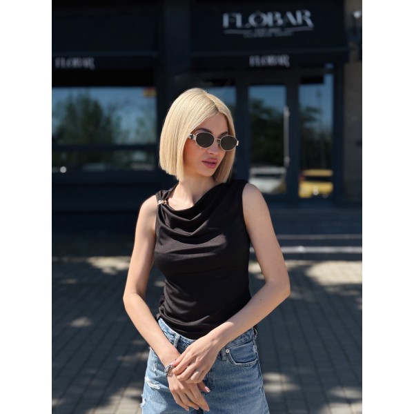 Топ жіночий асиметричний бавовна чорний F-Girl