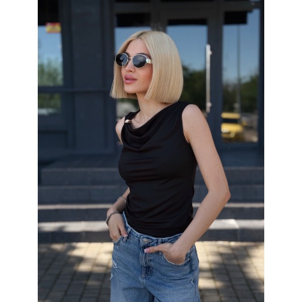 Топ жіночий асиметричний бавовна чорний F-Girl