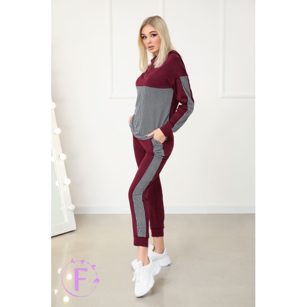 Костюм жіночий трикотажний з капюшоном та штанами марсала F-Girl
