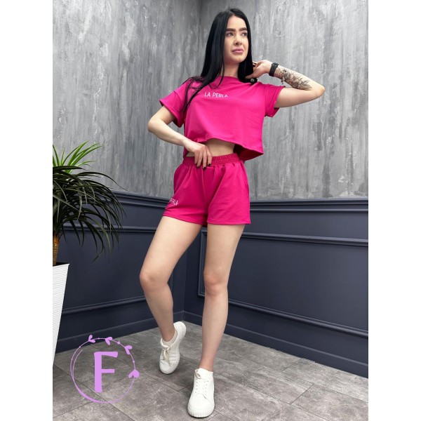 Спортивний костюм жіночий трикотажний футболка шорти малиновий F-Girl