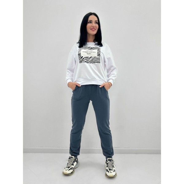 Костюм женский трикотажный из двухнитки бело-графитовый F-Girl