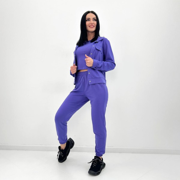 Женский трикотажный костюм тройка с курткой фиолетовый F-Girl