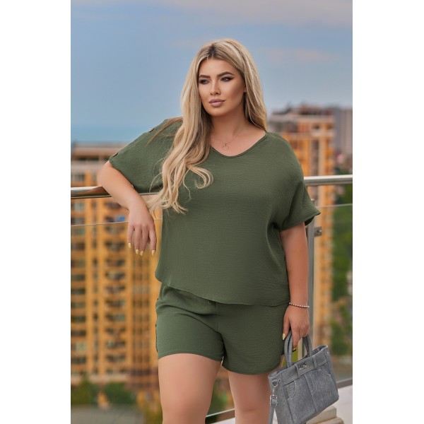 Костюм женский жатковый свободного кроя хаки F-Girl
