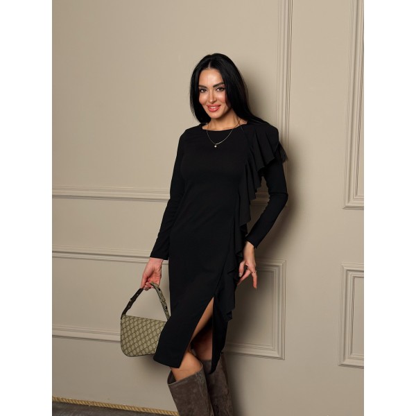 Платье женское приталенное крепдайвинг чёрное F-Girl