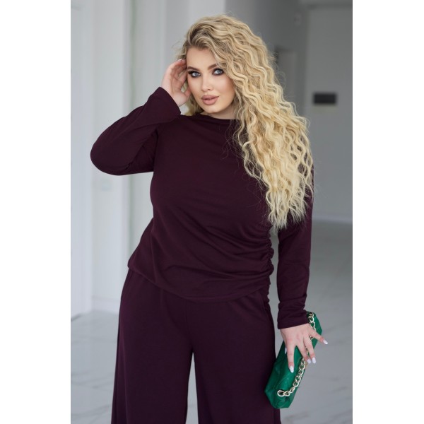 Костюм женский трикотажный с широкими штанами марсала F-Girl