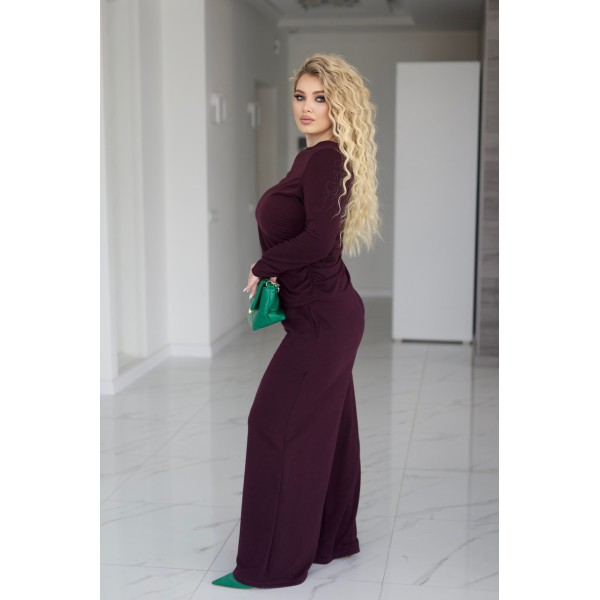 Костюм женский трикотажный с широкими штанами марсала F-Girl