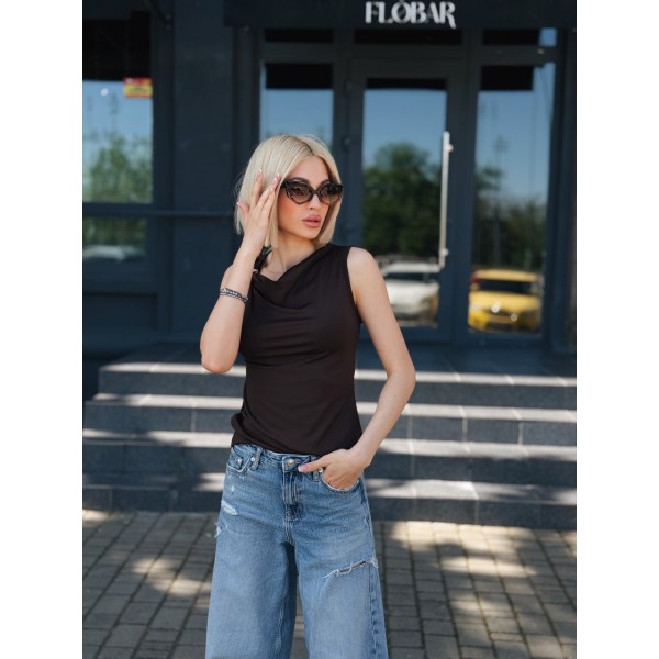Топ женский асимметричный хлопок шоколадный F-Girl