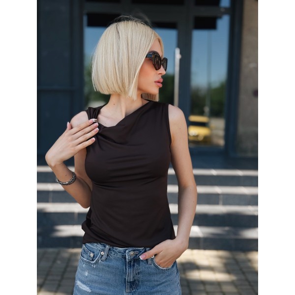 Топ жіночий асиметричний бавовна шоколадний F-Girl