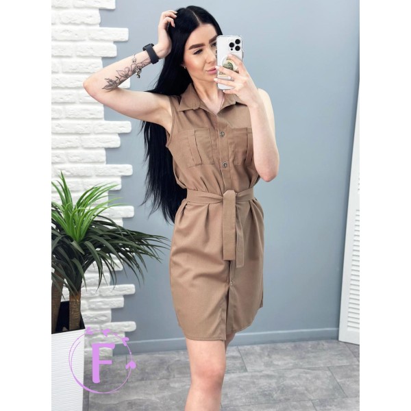 Сукня жіноча лляна коротка капучино F-Girl