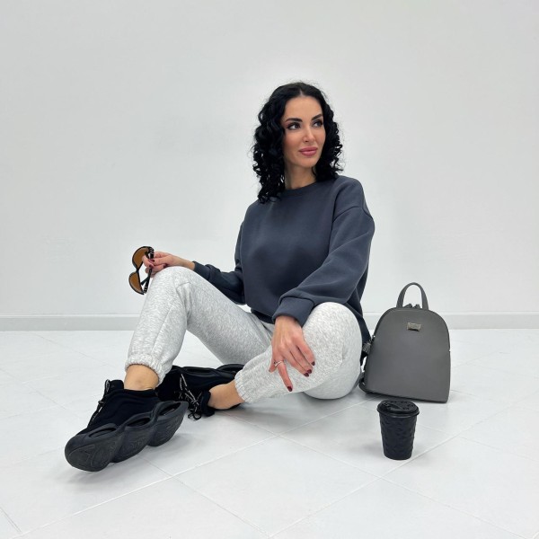 Штани жіночі трикотажні на флісі теплі сірі F-Girl