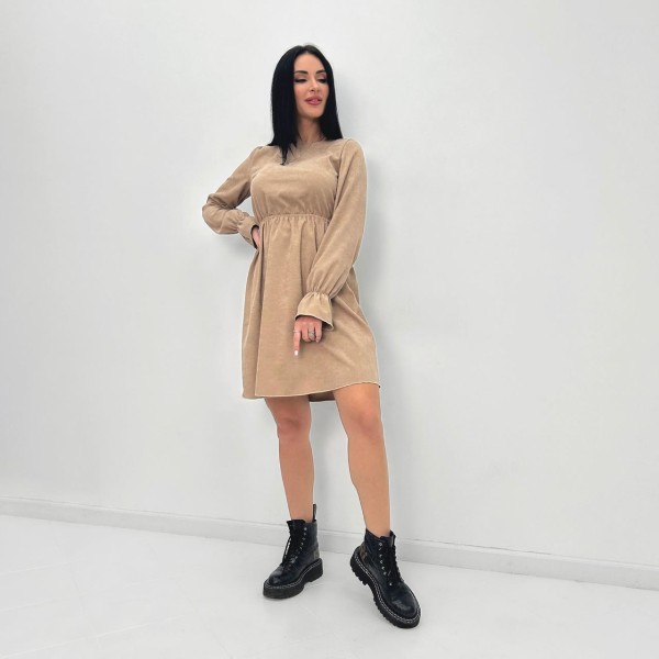 Платье женское высокой талии вельвет бежевое F-Girl