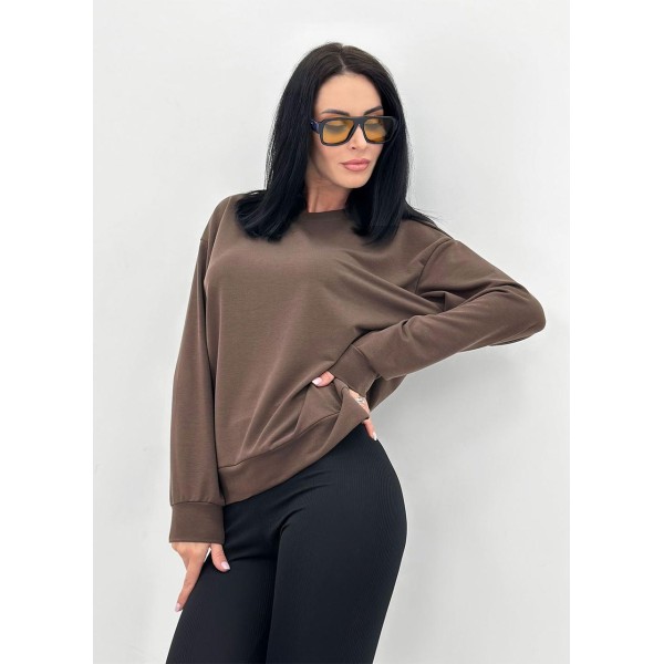 Свитшот женский трикотажный базовый из двунитки шоколадный F-Girl