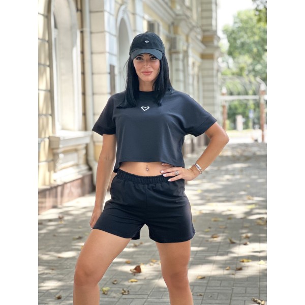 Костюм жіночий трикотажний літній з шортами чорний F-Girl
