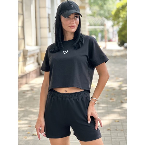 Костюм жіночий трикотажний літній з шортами чорний F-Girl