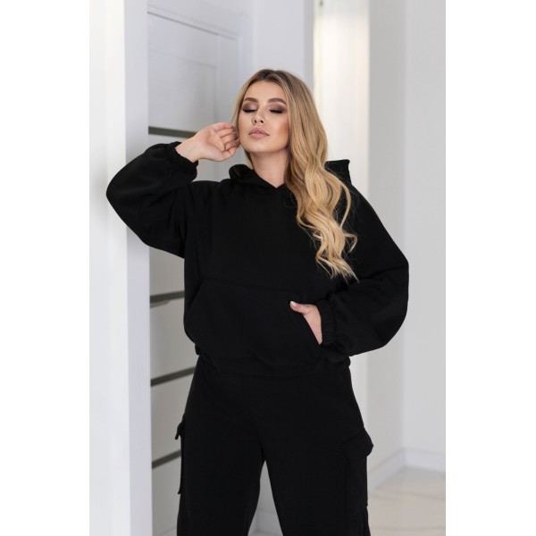 Костюм женский трикотажный из трехнитки с карго черный F-Girl