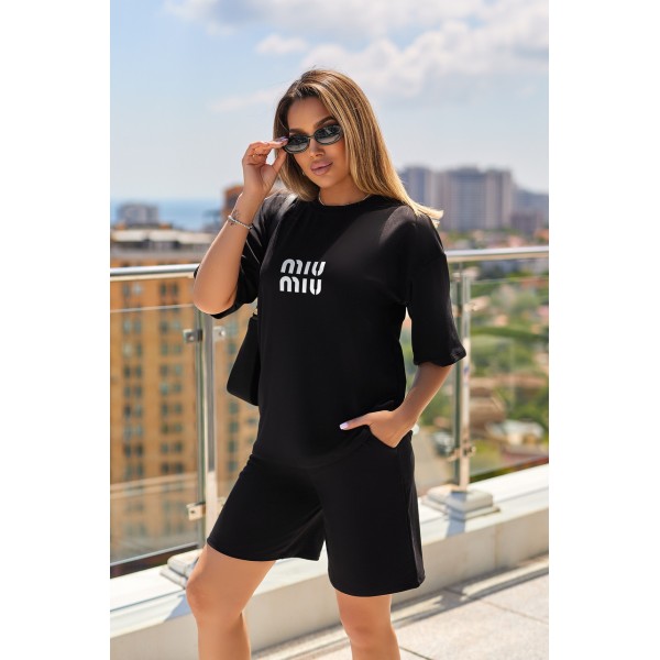 Спортивний костюм жіночий трикотажний оверсайз шорти шоколадний F-Girl
