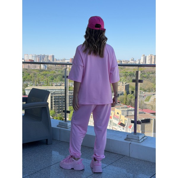 Жіночий легкий спортивний костюм з футболкою рожевого кольору F-Girl
