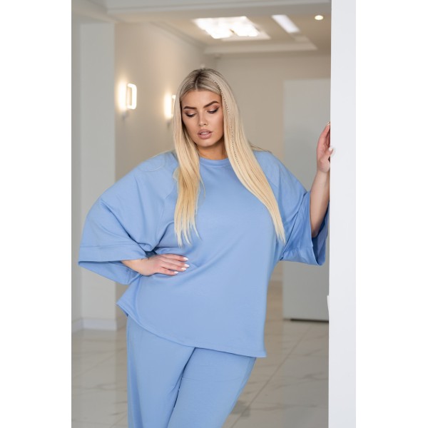 Костюм женский оверсайз двунитка голубой F-Girl
