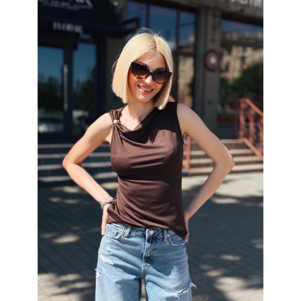 Топ женский асимметричный хлопок шоколадный F-Girl